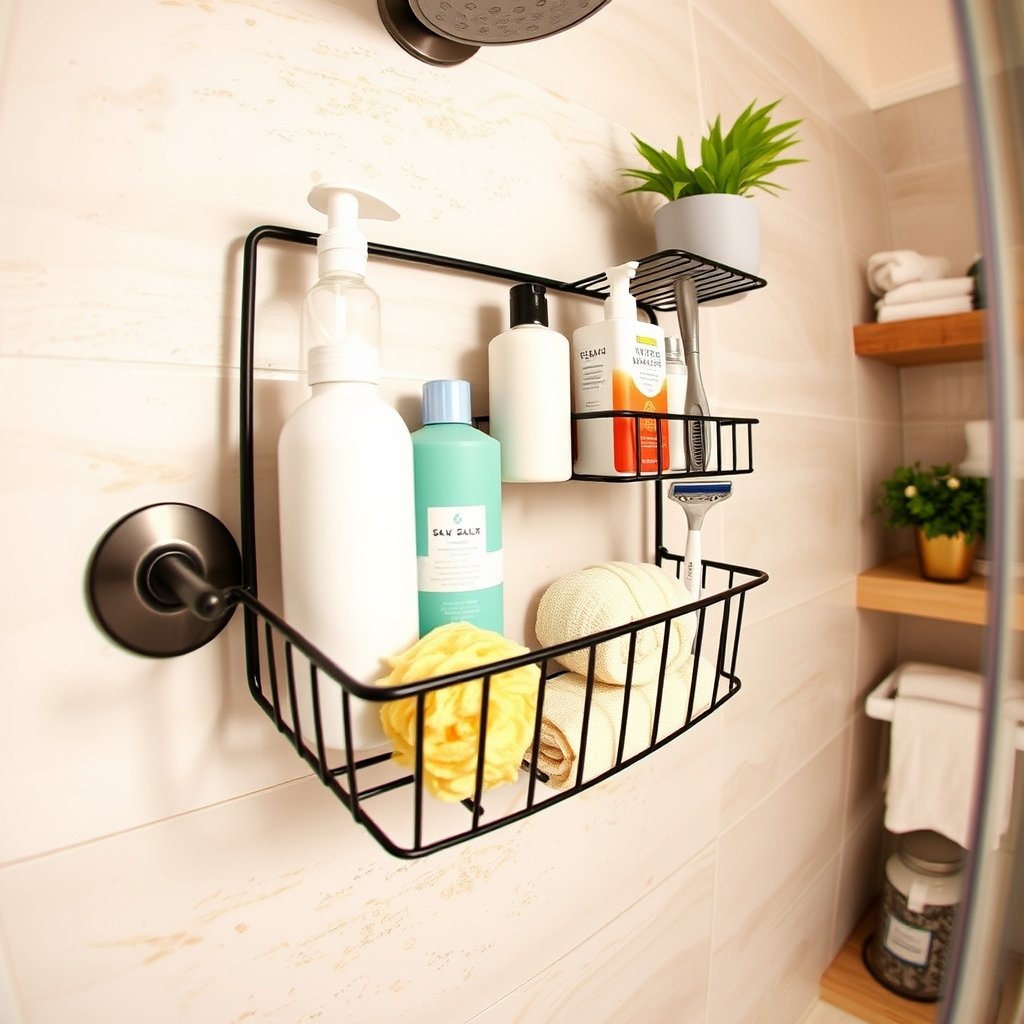Shower caddy in action